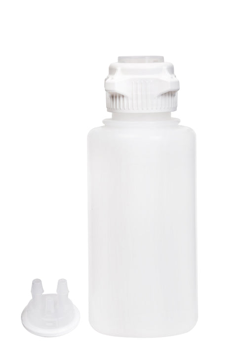 Round EZLabpure™ Polypropylene (PP) Vacuum Bottle, 1 L, Open VersaCap® 53B, With Closed and 2x5/16" HB Adapters, 1/EA | img_1 | Foxx Life Sciences Global | shopfls.com