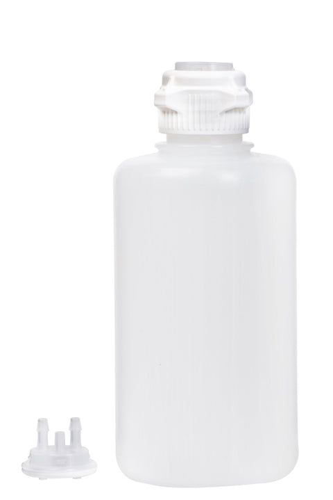 Round EZLabpure™ Polypropylene (PP) Vacuum Bottle, 2 L, Open VersaCap® 53B, With Closed and 2x1/4" HB Adapters, 1/EA | img_1 | Foxx Life Sciences Global | shopfls.com