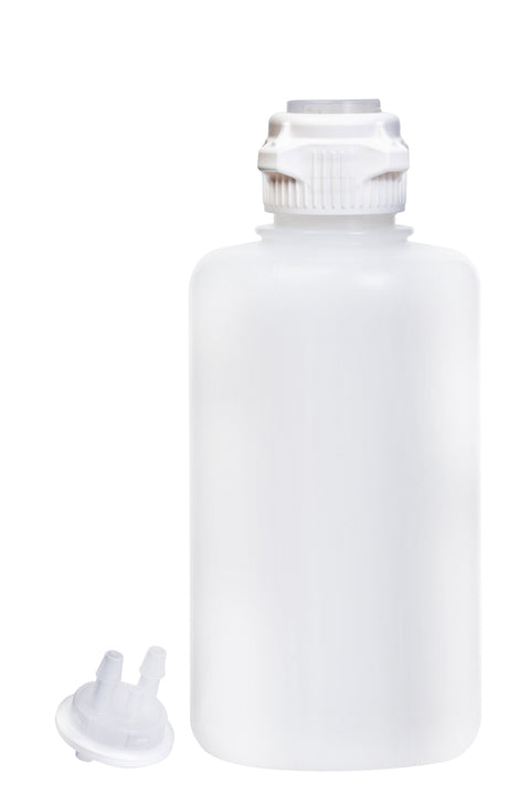 Round EZLabpure™ Polypropylene (PP) Vacuum Bottle, 2 L, Open VersaCap® 53B, With Closed and 2x5/16" HB Adapters, 1/EA | img_1 | Foxx Life Sciences Global | shopfls.com