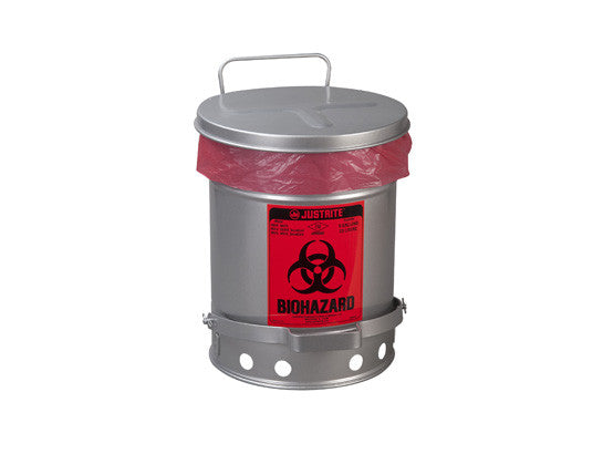 BIOHAZARD WASTE CAN, 6 GALLON, FOOT-OPERATED SELF-CLOSING SOUNDGARD™ COVER - SolventWaste.com