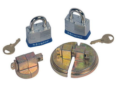 Drum Lock Set for Steel Drums, 1 set fits 2" bung, 1 set fits 3/4" bung, 2 lock bars, 2 padlocks - SolventWaste.com