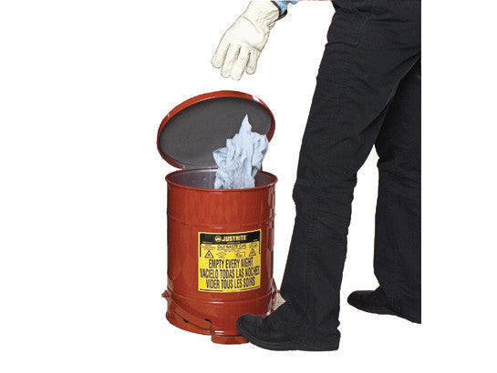 Oily Waste Can, 10 gallon (34L), foot-operated self-closing SoundGard™ cover - SolventWaste.com