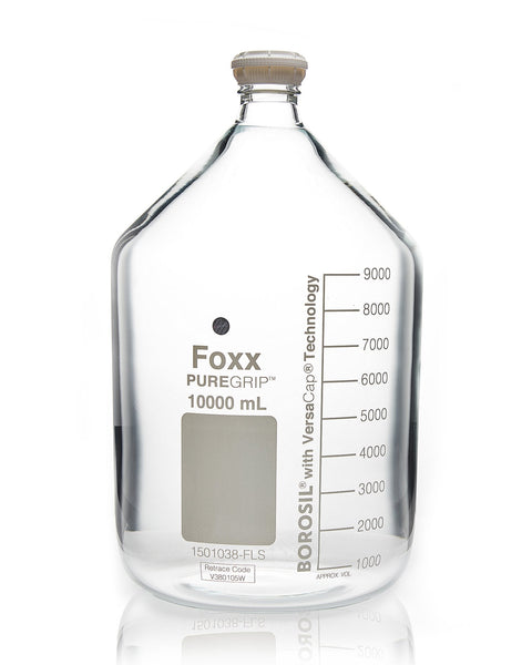 PUREGRIP® Bottles - Reagent - Transparent  Graduated with GL45 Screw Cap and Pouring Ring - 10000mL - 1EA - SolventWaste.com