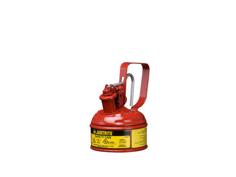 Type I Steel Safety Can with Trigger Handle for flammables, 1 pint, S/S flame arrester, self-close lid - SolventWaste.com