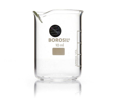 Borosil® Low-Form Glass Beakers with Spout - 10mL - CS/20 - SolventWaste.com