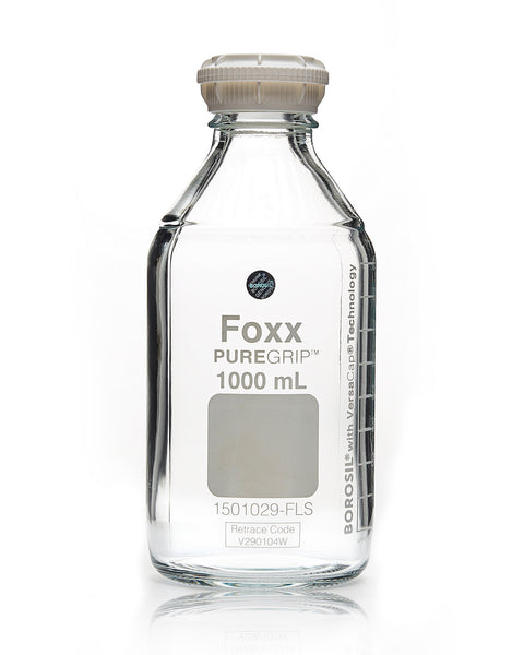 PUREGRIP® Bottles - Reagent - Transparent  Graduated with GL45 Screw Cap and Pouring Ring - 1000mL - 10/case - SolventWaste.com