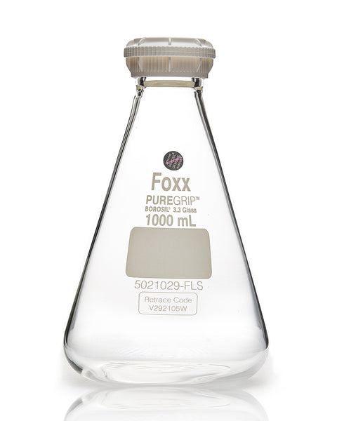 PUREGRIP® Erlenmeyer / Conical Flasks with GL45 Screw Cap 1000 mL 10/Case - SolventWaste.com