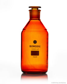 Borosil® Amber Reagent Bottles - Plain - Narrow Mouth - Graduated 1000 mL - 29/32 CS/5 - SolventWaste.com