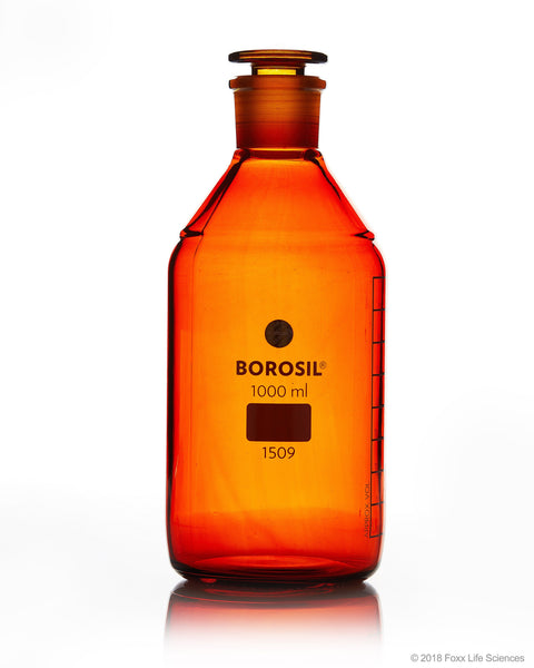 Borosil® Amber Reagent Bottles - Plain - Narrow Mouth - Graduated 1000 mL - 29/32 CS/5 - SolventWaste.com