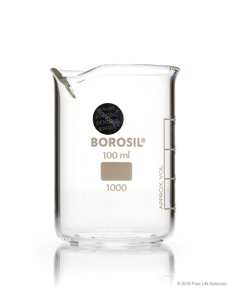 Borosil® Beaker Griffin Low Form with Spout Graduated ISO 3819 Borosilicate 100mL CS/40 - SolventWaste.com