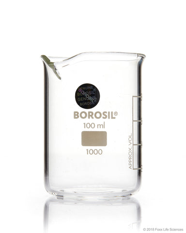 Borosil® Beaker Griffin Low Form with Spout Graduated ISO 3819 Borosilicate 100mL CS/40 - SolventWaste.com