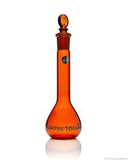 Amber Volumetric Flask - Wide Neck - With Glass I/C Stopper - Class A - Ind Cert 100 mL - SolventWaste.com