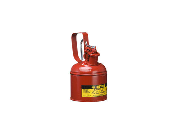 Type I Steel Safety Can with Trigger Handle for flammables, 1 quart (1L), S/S flame arrester, self-close lid - SolventWaste.com