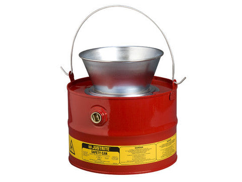 Drain Can with plated steel funnel, 3 gallons (11L), flame arrester, steel - SolventWaste.com