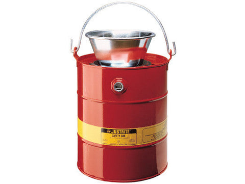 Drain Can with plated steel funnel, 5 gallons (19L), flame arrester, steel - SolventWaste.com