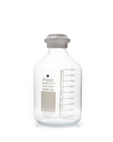 PUREGRIP® Glass Carboys - Round - Clear - 83B VersaCap® - 10 L - 1/EA - SolventWaste.com