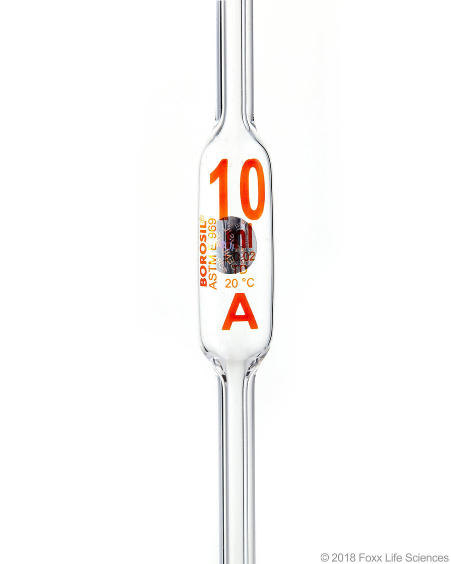 Borosil Volumetric Pipette Bulb Pipette Class A Accuracy ASTM Batch Certificate 10mL Borosilicate - SolventWaste.com