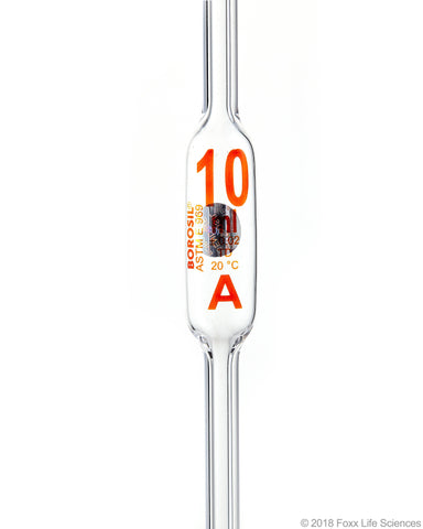 Borosil Volumetric Pipette Bulb Pipette Class A Accuracy ASTM Batch Certificate 10mL Borosilicate - SolventWaste.com