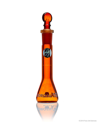 Amber Volumetric Flask - Wide Neck - With Glass I/C Stopper - Class A with Batch certificate - 10 mL - SolventWaste.com
