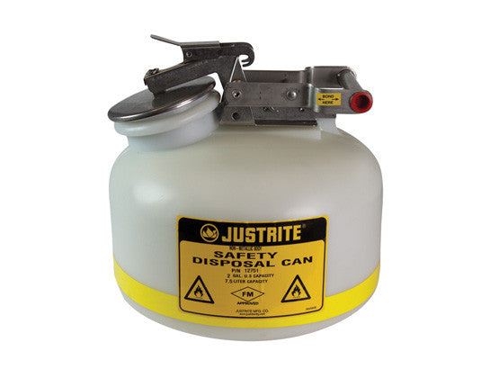 Safety Can for Liquid Disposal, S/S hardware, 2 gallon (7.5L), flame arrester, polyethylene - SolventWaste.com