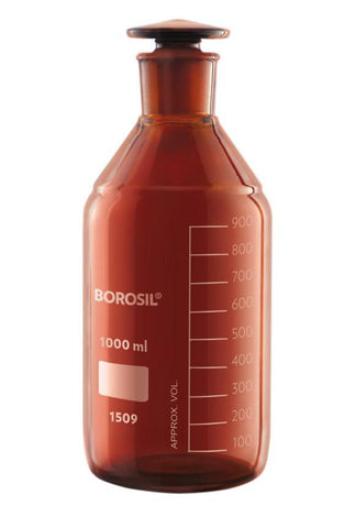 Borosil® Bottles - Reagent - Amber - with Stoppers - 60mL - 14/23 - CS/40 - SolventWaste.com