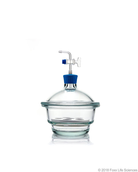 Borosil® Desiccator Vacuum - Stopcock with PTFE spindle and Porcelain plate - 150 mm - Borosilicate - SolventWaste.com