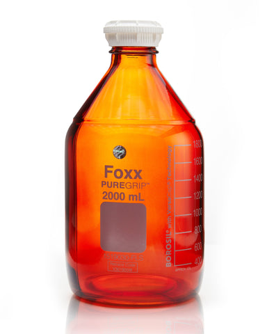 PUREGRIP® Bottles - Reagent - Amber Graduated with GL45 Screw Cap and Pouring Ring - 2000mL - 10/case - SolventWaste.com