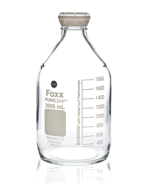 PUREGRIP® Bottles - Reagent - Transparent  Graduated with GL45 Screw Cap and Pouring Ring - 2000mL - 10/case - SolventWaste.com