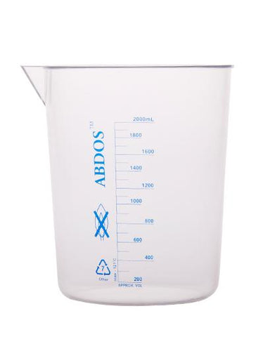 Abdos Printed Beakers without Handle, TPX Polymethyl pentene (PMP) 2000ml, 4/CS