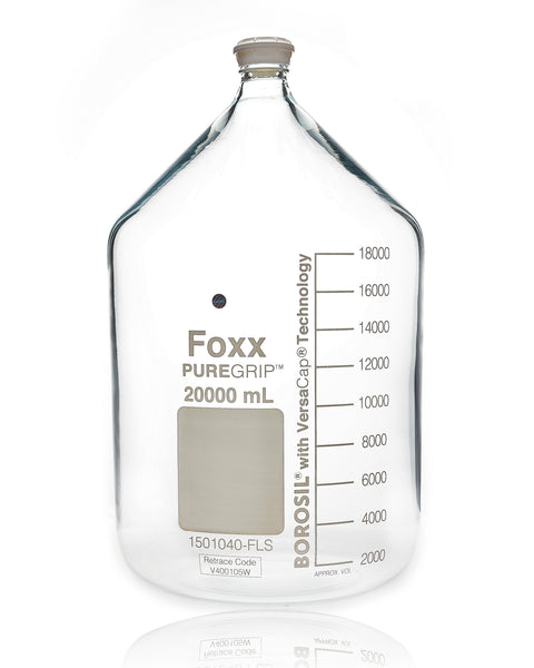 PUREGRIP® Bottles - Reagent - Transparent  Graduated with GL45 Screw Cap and Pouring Ring - 20000mL - 1EA - SolventWaste.com