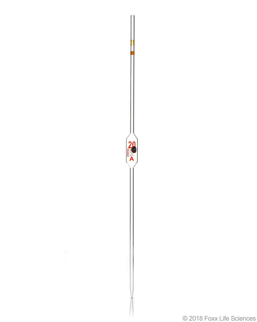 Borosil Volumetric Pipette Bulb Pipette Class A Accuracy ASTM Batch Certificate 20mL Borosilicate - SolventWaste.com