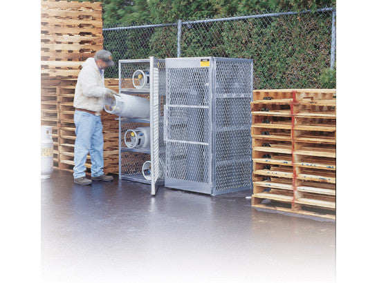 Cylinder locker for safe storage of up to 10 vertical Compressed Gas cylinders - SolventWaste.com