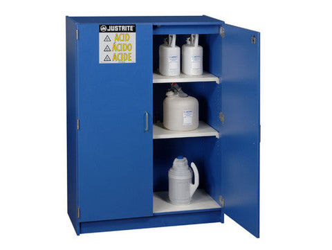 Wood laminate corrosives safety cabinet, Cap. forty-nine 2-1/2 liter bottles, 2 doors - SolventWaste.com