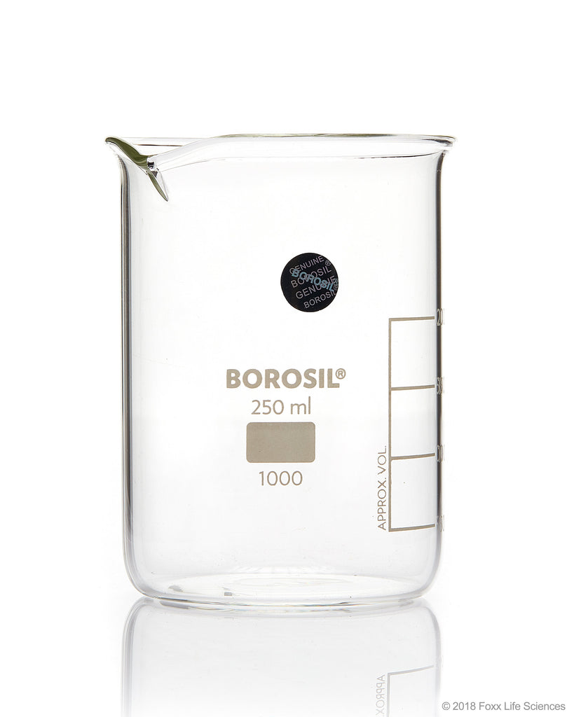 Borosil® Beaker Griffin Low Form with Spout Graduated ISO 3819 Borosilicate 250mL CS/40 - SolventWaste.com