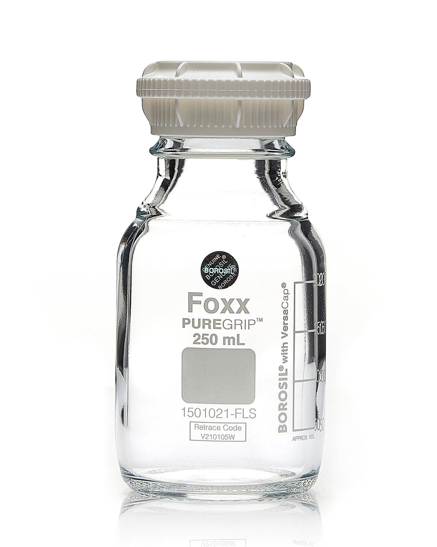PUREGRIP® Bottles - Reagent - Graduated with GL45  Screw Cap and Pouring Ring - 250 mL - 10/case - SolventWaste.com