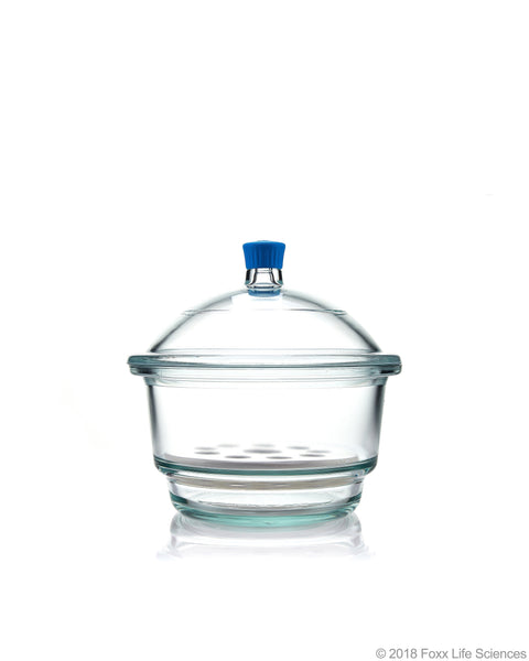 Borosil® Desiccator With Cover and Porcelain Plate - Plastic Knob - Borosilicate Glass 250 mm CS/1 - SolventWaste.com