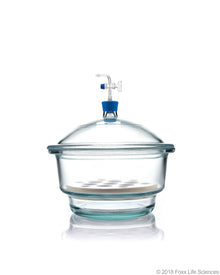 Borosil® Desiccator Vacuum - Stopcock with PTFE spindle and Porcelain plate - 250 mm - Borosilicate - SolventWaste.com