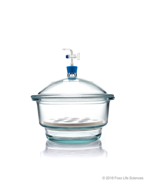 Borosil® Desiccator Vacuum - Stopcock with PTFE spindle and Porcelain plate - 250 mm - Borosilicate - SolventWaste.com