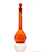 Amber Volumetric Flask - Wide Neck - With Glass I/C Stopper - Class A with Batch certificate - 250mL - SolventWaste.com