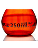 Amber Volumetric Flask, Wide Neck, With Glass I/C Stopper, Class A, Ind Cert 250 mL - SolventWaste.com