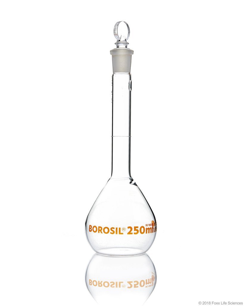 Borosil Volumetric Flask With Glass/Plastic Stopper - ASTM E288 Class A - Ind Cert 1000 mL - SolventWaste.com