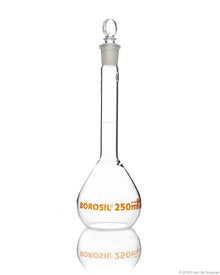 Volumetric Flask - Wide Neck - With Glass I/C Stopper - Class A with Batch certificate - 250mL - SolventWaste.com
