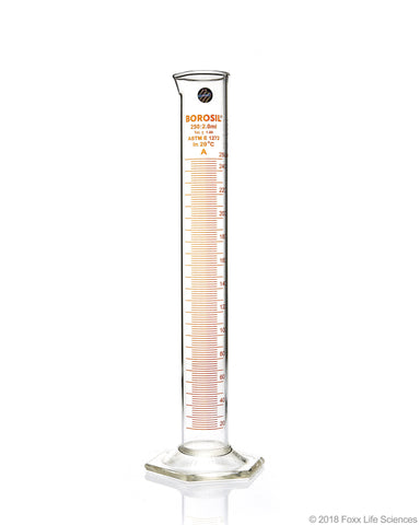 Graduated Measuring Cylinder Hexagonal Base - 250 mL Borosilicate - CS/5 - SolventWaste.com