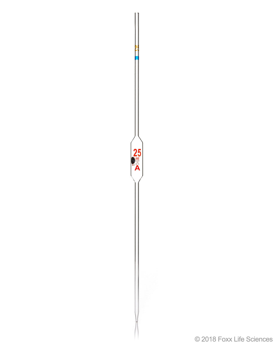 Borosil Volumetric Pipette Bulb Pipette Class A Accuracy ASTM Batch Certificate 25mL Borosilicate - SolventWaste.com