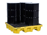 EcoPolyBlend™ Spill Control Pallet, 4 drum square, with drain, recycled polyethylene - SolventWaste.com