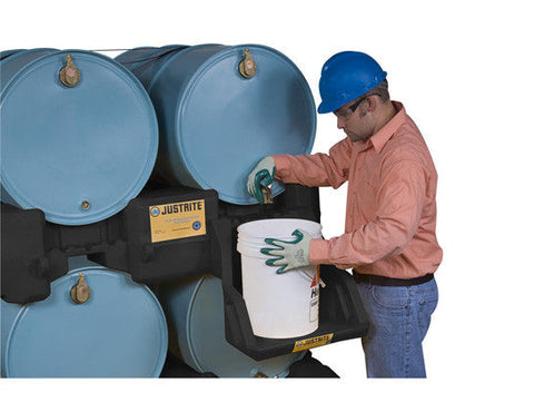 EcoPolyBlend™ Drum Management Stack Module, dispensing shelf optional, forklift channels, poly, Black - SolventWaste.com