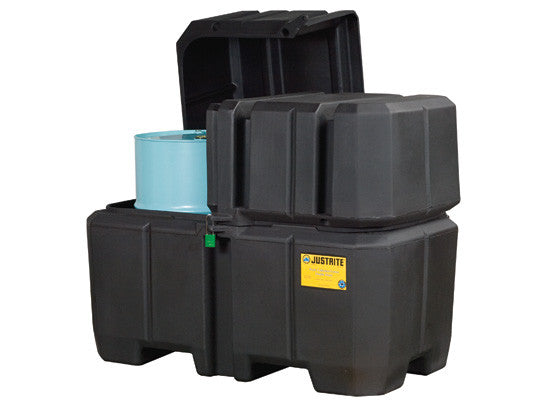 EcoPolyBlend™ Double Drum Collection Center, dual covers, forklift channels, recycled content, Black - SolventWaste.com