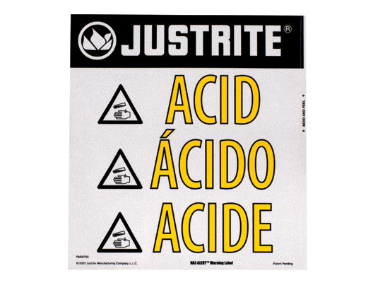 Haz-Alert™ Acid small warning label for safety cabinet - SolventWaste.com