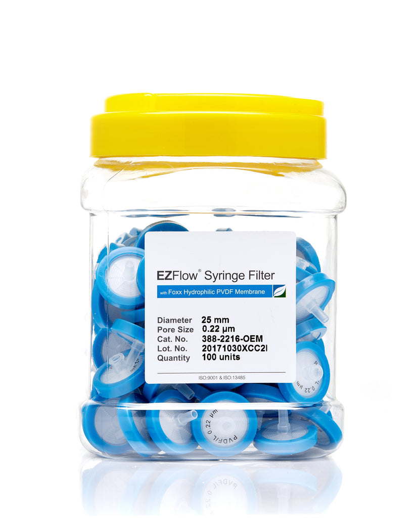 EZFlow® 25mm Syringe Filter, .2µm Hydrophilic PVDF, 100/pack - SolventWaste.com