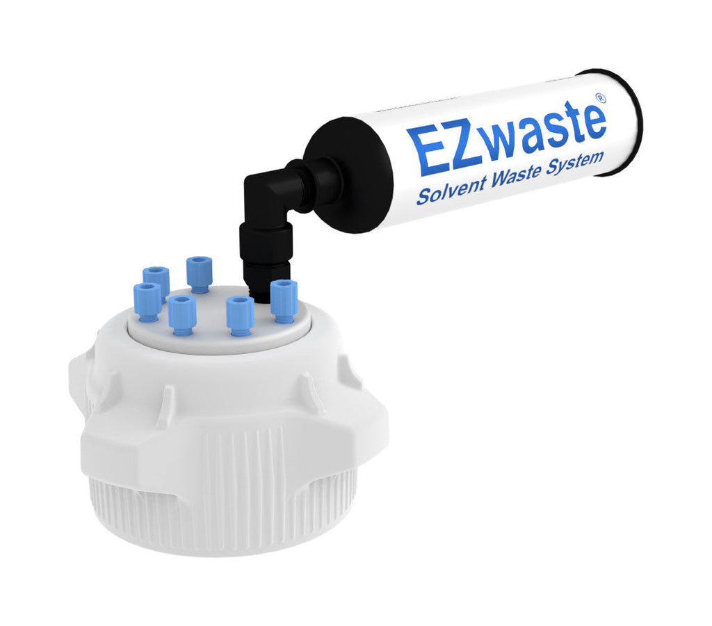 EZwaste® Safety Vent VersaCap® 83mm, 6 Ports for 1/8'' OD Tubing and a Chemical Exhaust Filter - SolventWaste.com
